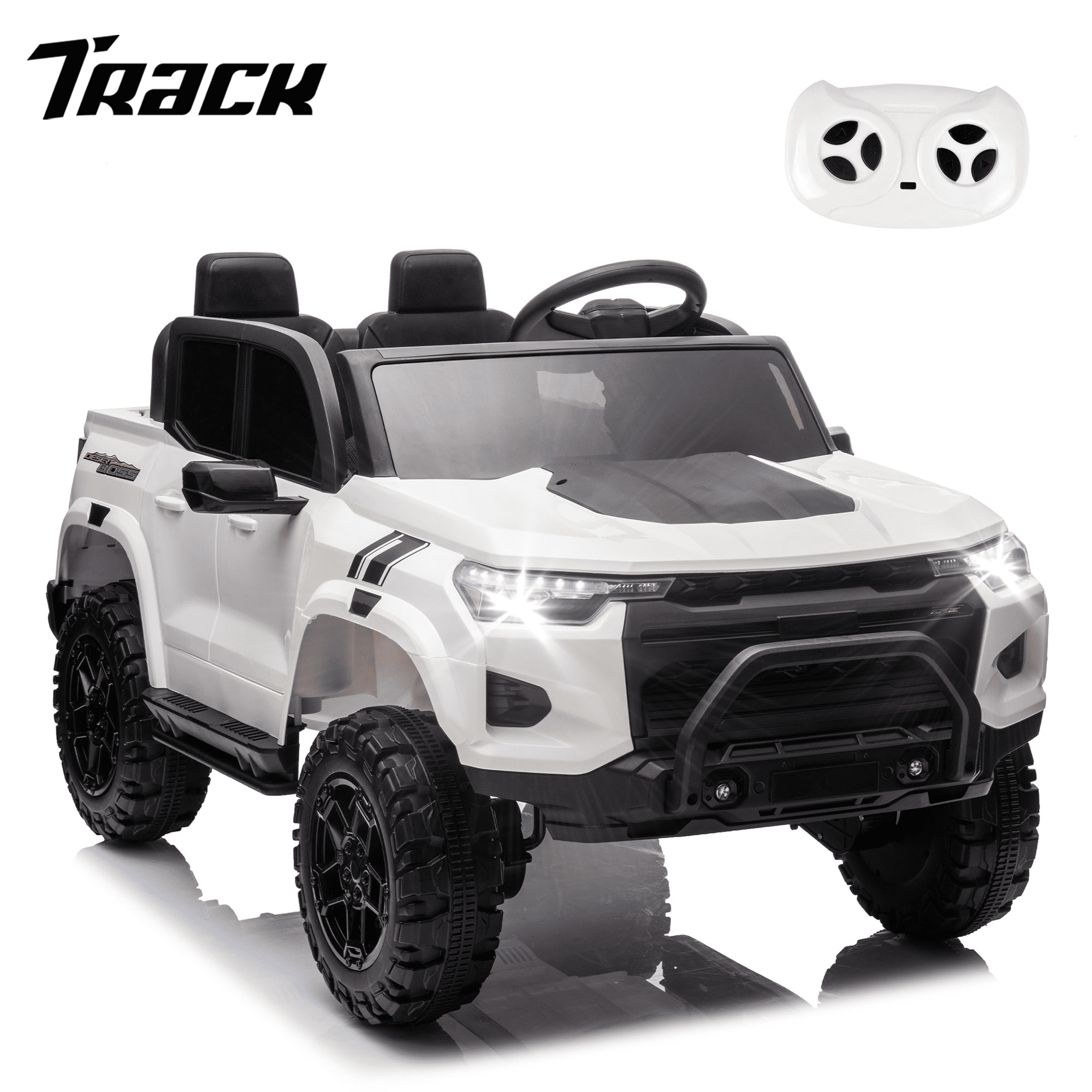 Track 7 24V Ride on Car, 2-Seater Kids Ride on Pickup Police Car with Remote Control, Bluetooth, 4 x 200W Motor Electric Car, 3 speeds, LED Lights, Spring Suspension, Pink
