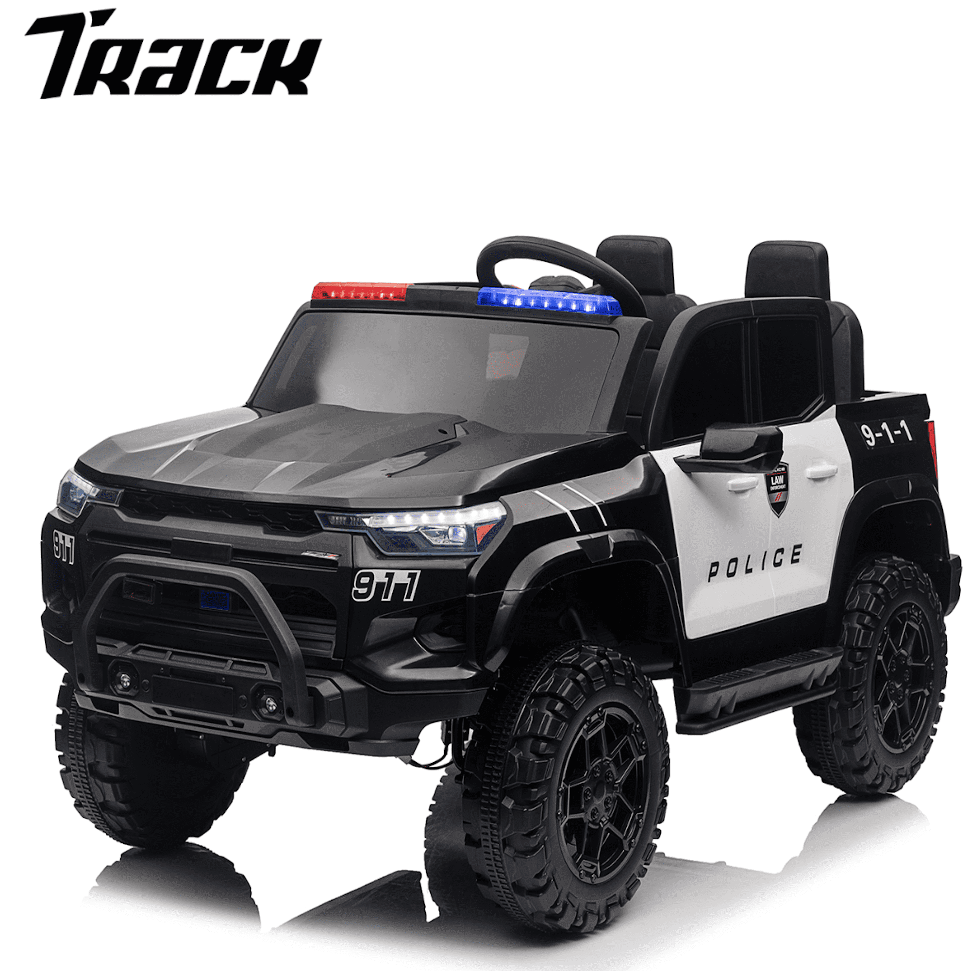 Track 7 24V Ride on Car, 2-Seater Kids Ride on Pickup Car with Remote Control, Bluetooth, 4 x 200W Motor Electric Car, 3 speeds, LED Lights, Spring Suspension, White