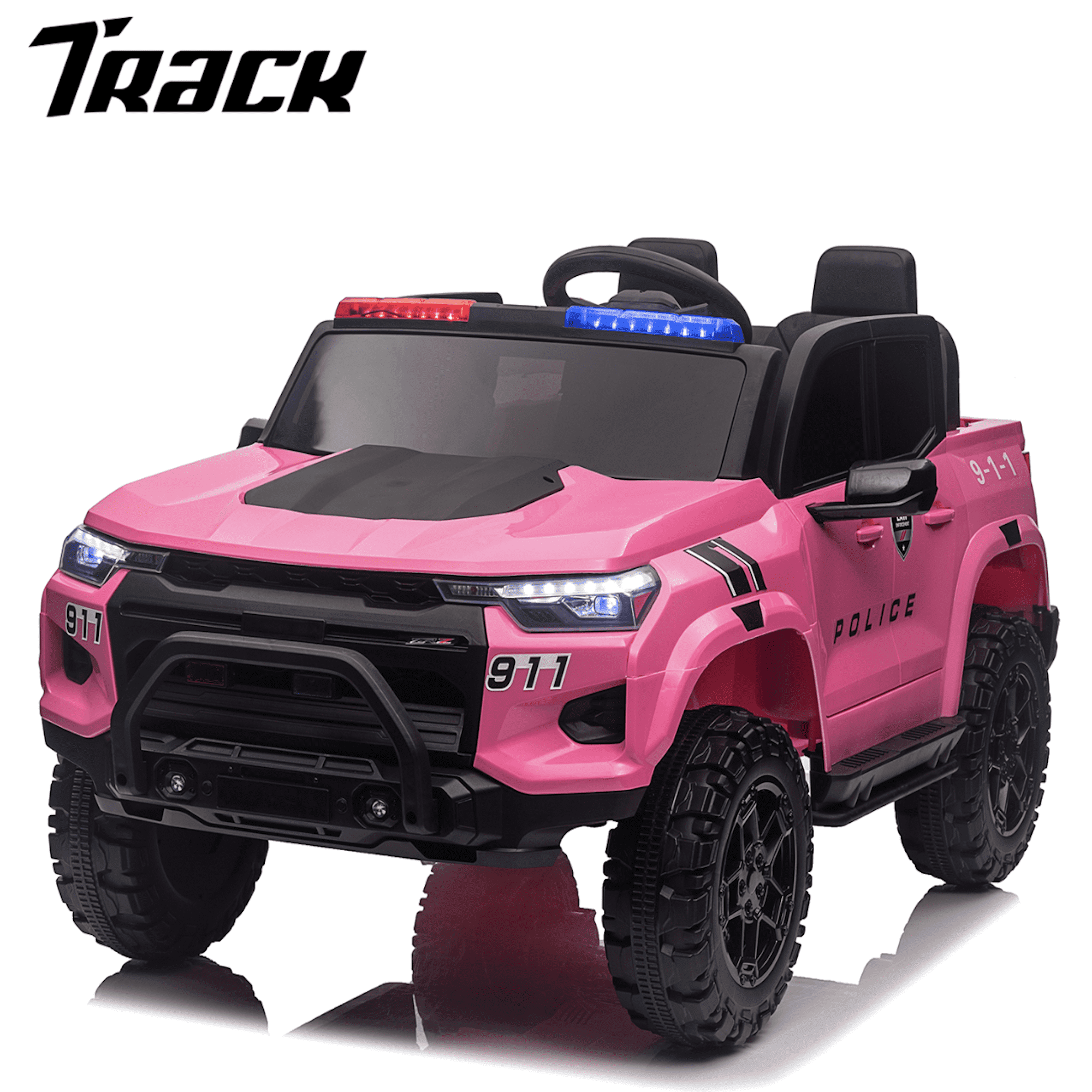 Track 7 24V Ride on Car, 2-Seater Kids Ride on Pickup Car with Remote Control, Bluetooth, 4 x 200W Motor Electric Car, 3 speeds, LED Lights, Spring Suspension, White