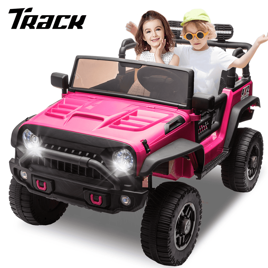 Track 7 24V Ride on Car, 2-Seater Ride on Truck, 400W Motors, 20" Width Seat, LED Lights, Music, Bluetooth, Remote Control, Electric Off-Road Truck Car for Boys Girls Age 3+, Pink