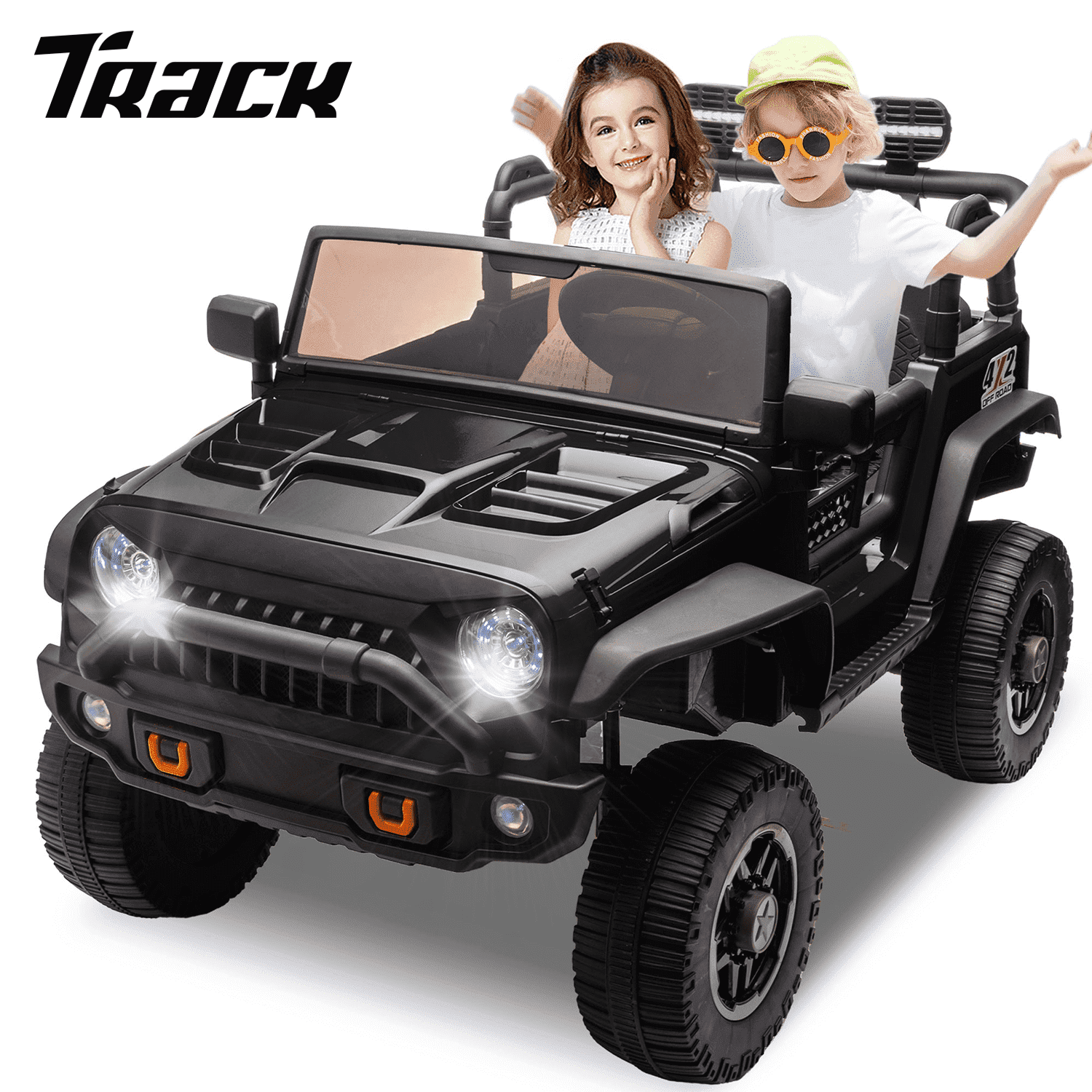 Track 7 24V Ride on Car, 2-Seater Ride on Truck, 400W Motors, 20" Width Seat, LED Lights, Music, Bluetooth, Remote Control, Electric Off-Road Truck Car for Boys Girls Age 3+, Pink