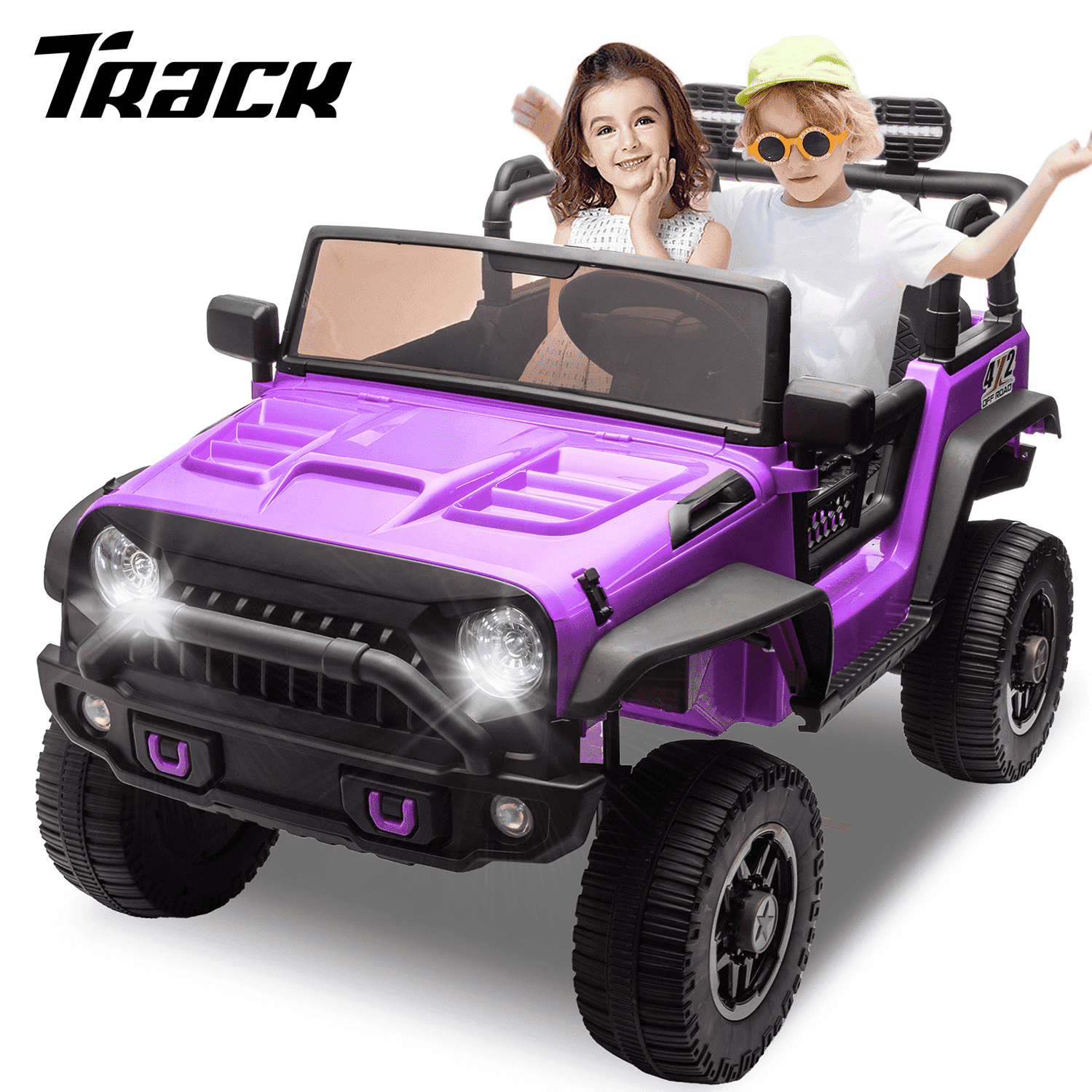 Track 7 24V Ride on Car, 2-Seater Ride on Truck, 400W Motors, 20" Width Seat, LED Lights, Music, Bluetooth, Remote Control, Electric Off-Road Truck Car for Boys Girls Age 3+, Pink