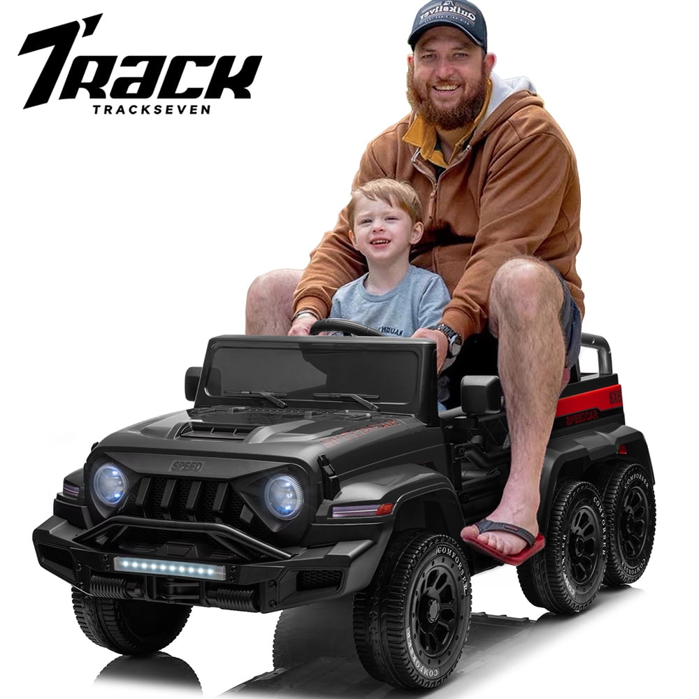 Track 7 24V Ride on Car, 4WD Electric Car for Boys Girls Age 3+, 6 Wheels Ride on Car with Remote Control, Music, Lights, Rocking Mode, Storage Box, White