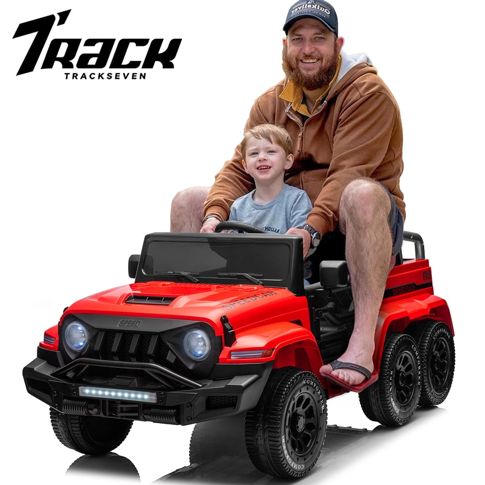 Track 7 24V Ride on Car, 4WD Electric Car for Boys Girls Age 3+, 6 Wheels Ride on Car with Remote Control, Music, Lights, Rocking Mode, Storage Box, White