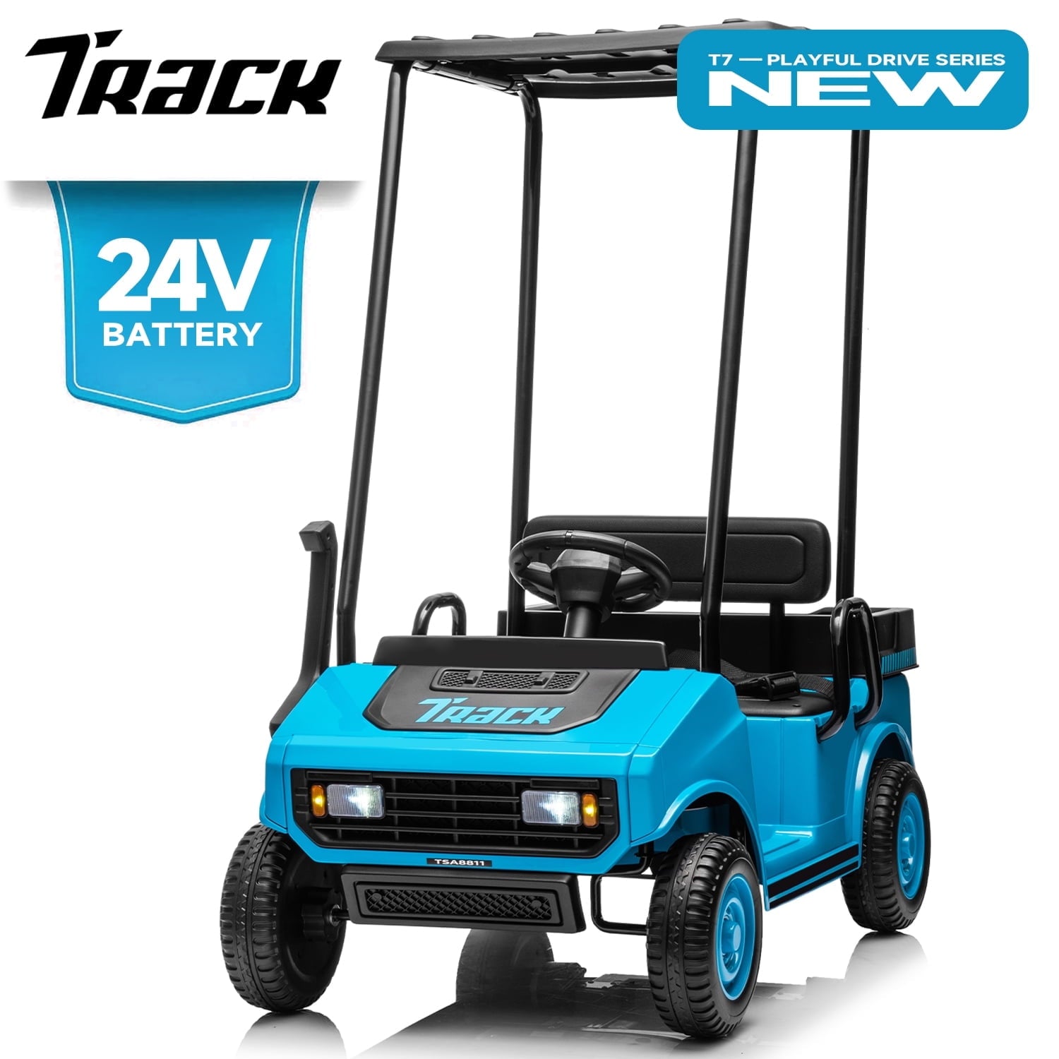 Track Seven 24V Ride on Car, Electric Golf Cart with Ceiling, Ride on Truck with Remote Control, Music, Rear Storage Box, Electric Car for Boys Girls Age 3+, 18.5" Large Seat with Armrests, White