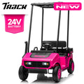 Track 7 24V Ride on Car, Electric Golf Cart with Ceiling, Ride on Truck with Remote Control, Music, Rear Storage Box, Electric Car for Boys Girls Age 3+, 18.5" Large Seat with Armrests, Pink