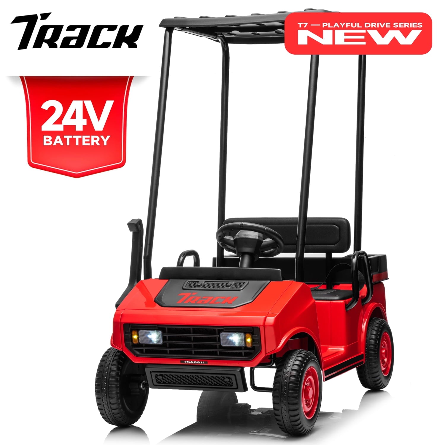 Track 7 24V Ride on Car, Electric Golf Cart with Ceiling, Ride on Truck with Remote Control, Music, Rear Storage Box, Electric Car for Boys Girls Age 3+, 18.5" Large Seat with Armrests, Yellow