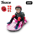 Track 7 24V Ride on Car with Helmet, Knee Pads, Gloves, Devilfish Pattern Ride on Electric Scooter with Spray Function, Gravity Steering, Music, Handrails, Max Speed 6.84 mph, Pink