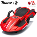 Track 7 24 V Ride on Car with Helmet, Knee Pads, Gloves, Devilfish Pattern Ride on Electric Scooter with Spray Function, Gravity Steering, Music, Hnadrails, Max Speed 6.84 mph, Red