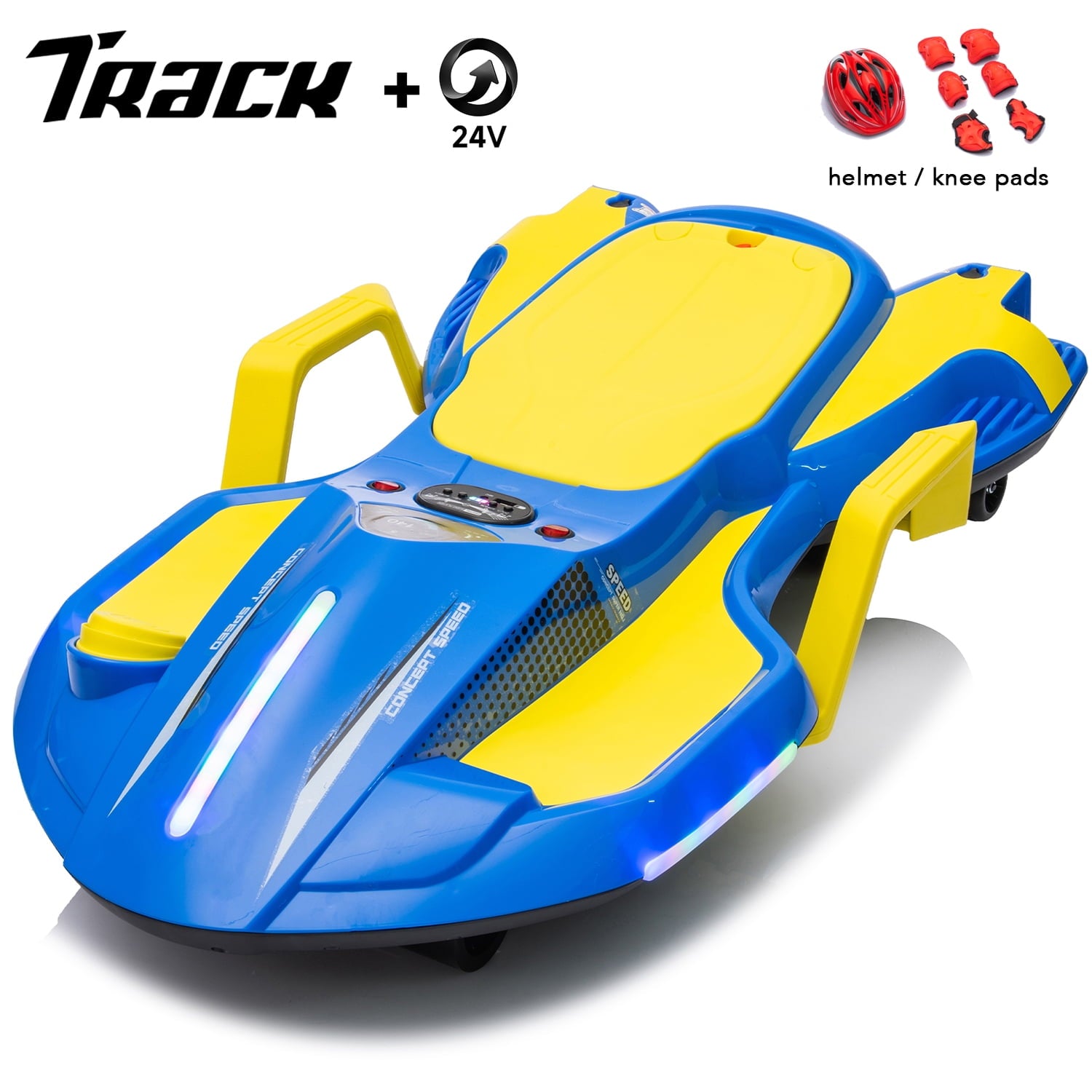 Track 7 24 V Ride on Car with Helmet, Knee Pads, Gloves, Devilfish Pattern Ride on Electric Scooter with Spray Function, Gravity Steering, Music, Hnadrails, Max Speed 6.84 mph, Red