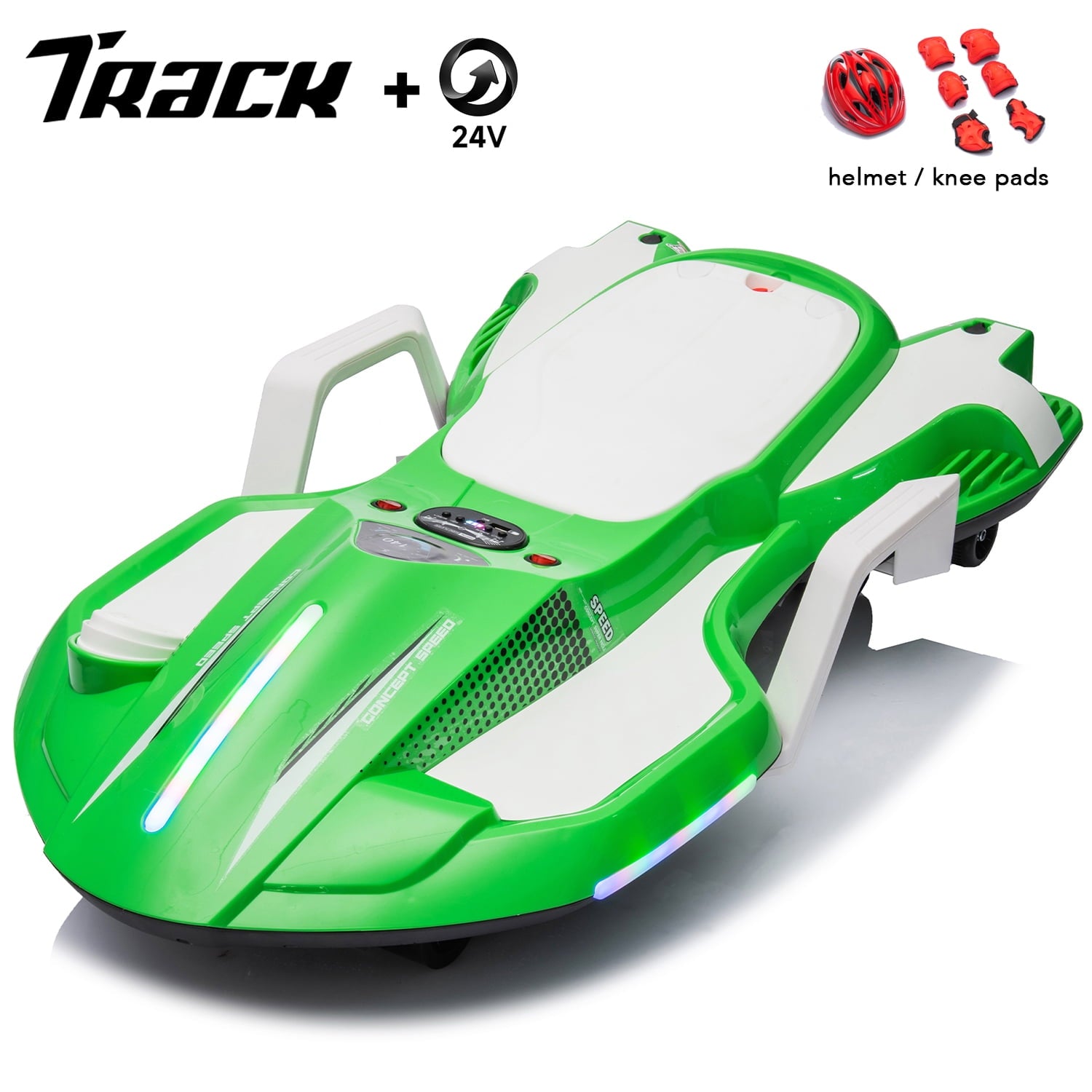 Track 7 24 V Ride on Car with Helmet, Knee Pads, Gloves, Devilfish Pattern Ride on Electric Scooter with Spray Function, Gravity Steering, Music, Hnadrails, Max Speed 6.84 mph, Red