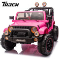 Track 7 24V Ride on Car, Kids Ride on Truck with Remote Control, 19.09" Seat Width, Bluetooth, Lights, Searchlight, Rear Storage, Portable Pull Rod, Max Speed 4 mph, Electric Car for Boys Girls, Pink