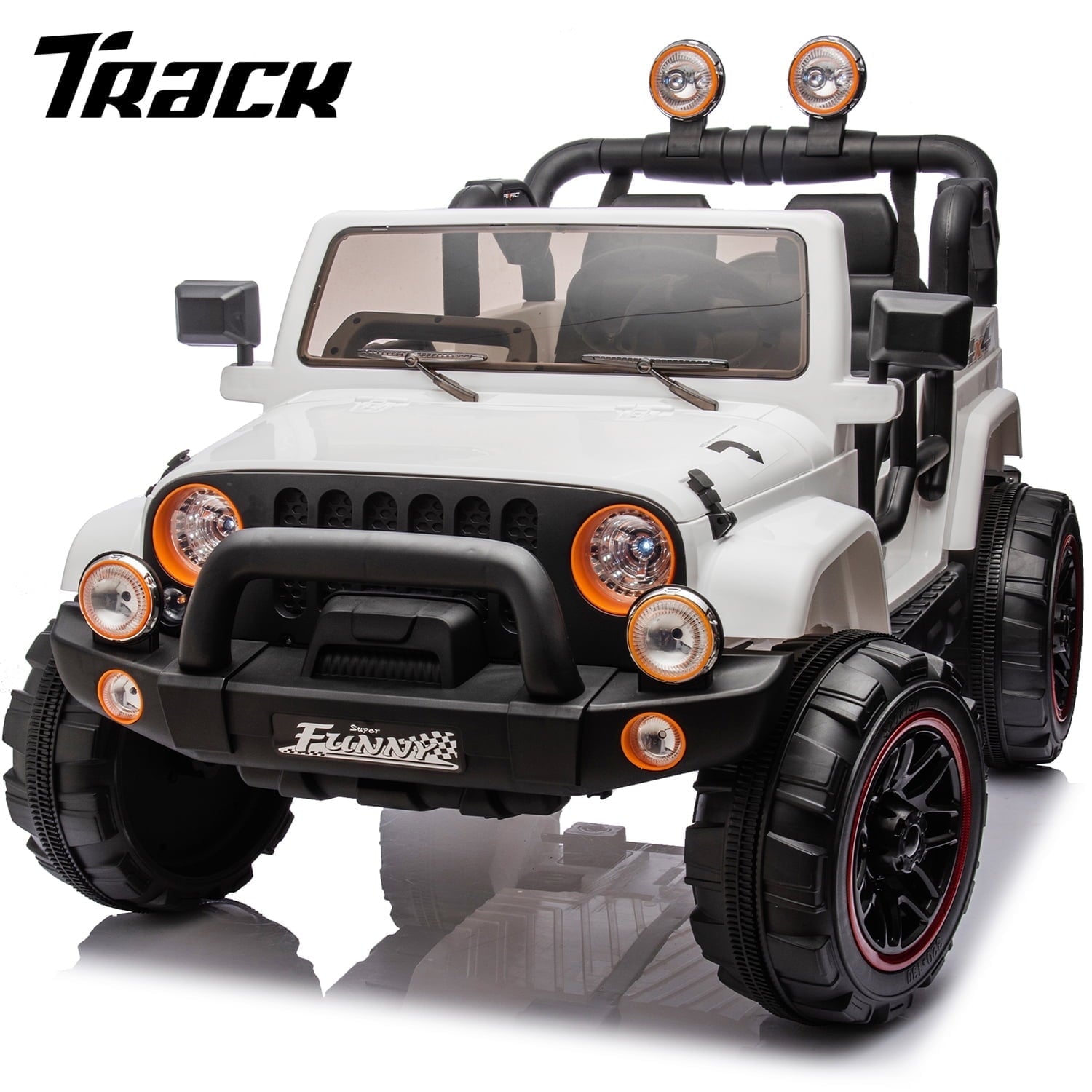 Track 7 24V Ride on Car, Kids Ride on Truck with Remote Control, 19.09" Seat Width, Bluetooth, Lights, Searchlight, Rear Storage, Portable Pull Rod, Max Speed 4 mph, Electric Car for Boys Girls, Pink