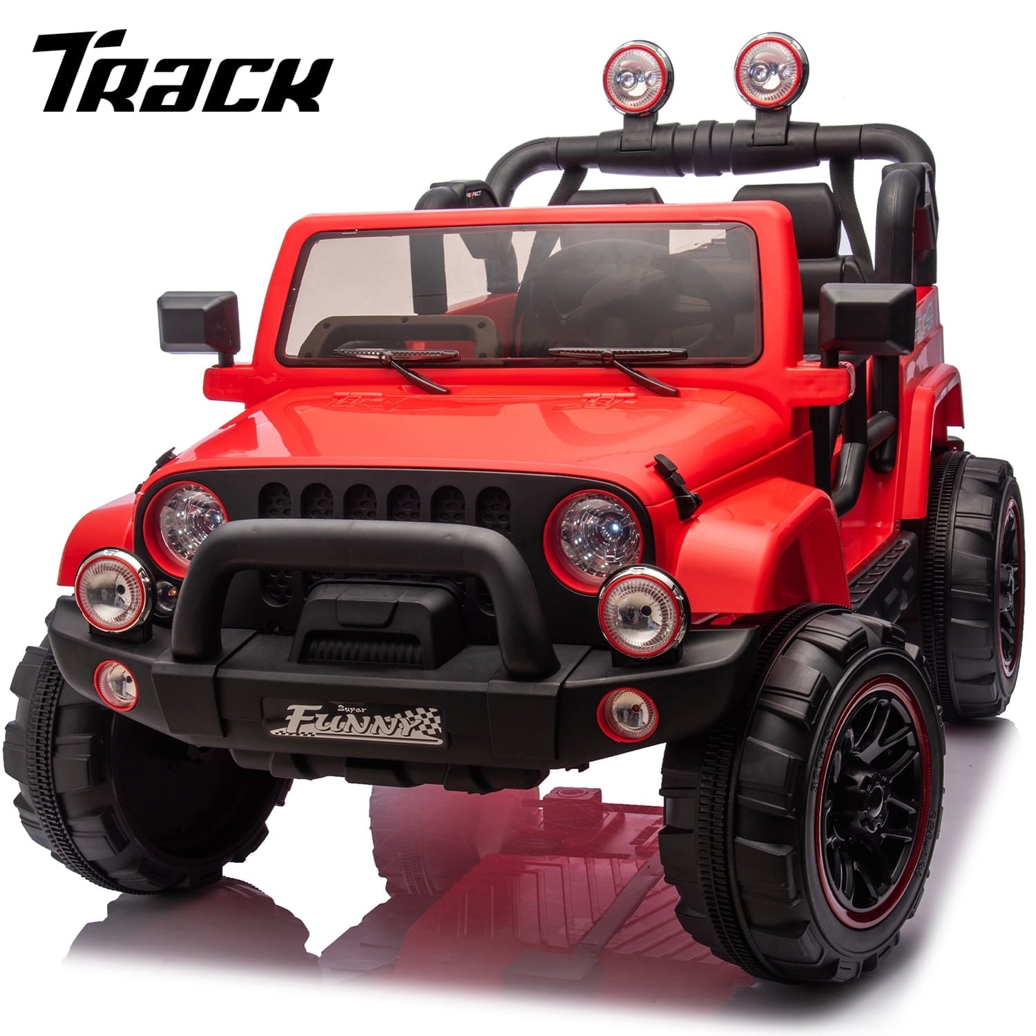 Track 7 24V Ride on Car, Kids Ride on Truck w/Remote Control, 19.09" Seat Width, Bluetooth, Lights, Searchlight, Rear Storage, Portable Pull Rod, Max Speed 4 mph, Electric Car for Boys Girls, Black