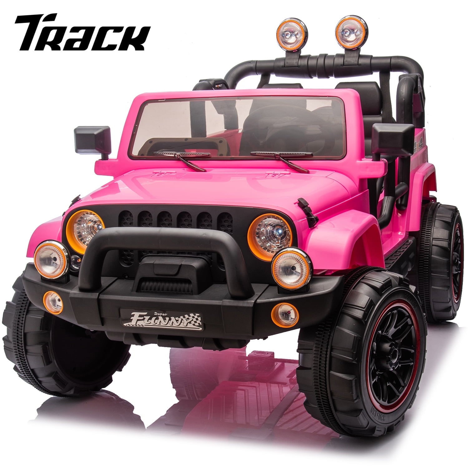 Track 7 24V Ride on Car, Kids Ride on Truck w/Remote Control, 19.09" Seat Width, Bluetooth, Lights, Searchlight, Rear Storage, Portable Pull Rod, Max Speed 4 mph, Electric Car for Boys Girls, Black