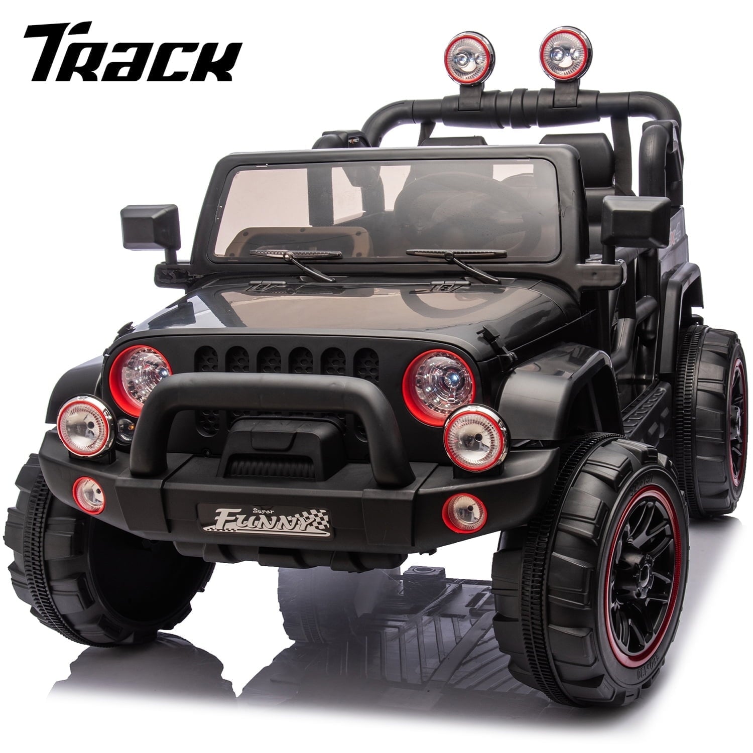 Track 7 24V Ride on Car, Kids Ride on Truck with Remote Control, 19.09" Seat Width, Bluetooth, Lights, Searchlight, Rear Storage, Portable Pull Rod, Max Speed 4 mph, Electric Car for Boys Girls, Pink