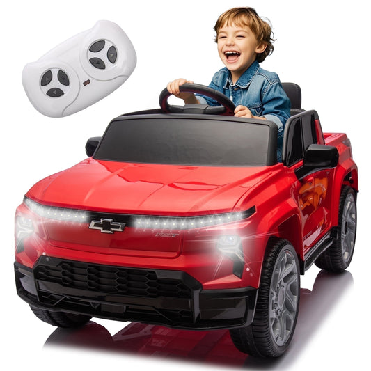 Track Seven 24V Ride on Car, Licensed Chevrolet Silverado Electric Car Truck with Remote Control, Bluetooth, LED Lights, Power Display, Rear Storage Ride on Toy Car for Boys Girls Age 3+, Red