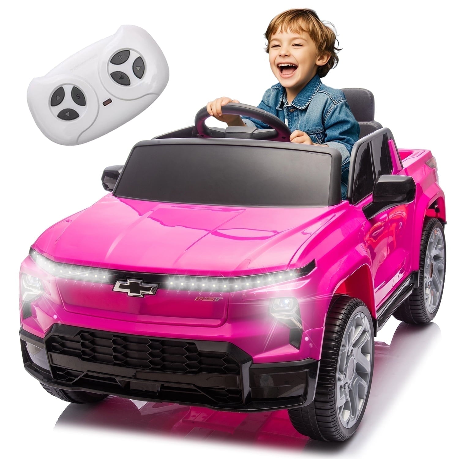 Track Seven 24V Ride on Car, Licensed Chevrolet Silverado Electric Car Truck with Remote Control, Bluetooth, LED Lights, Power Display, Rear Storage Ride on Toy Car for Boys Girls Age 3+, Black