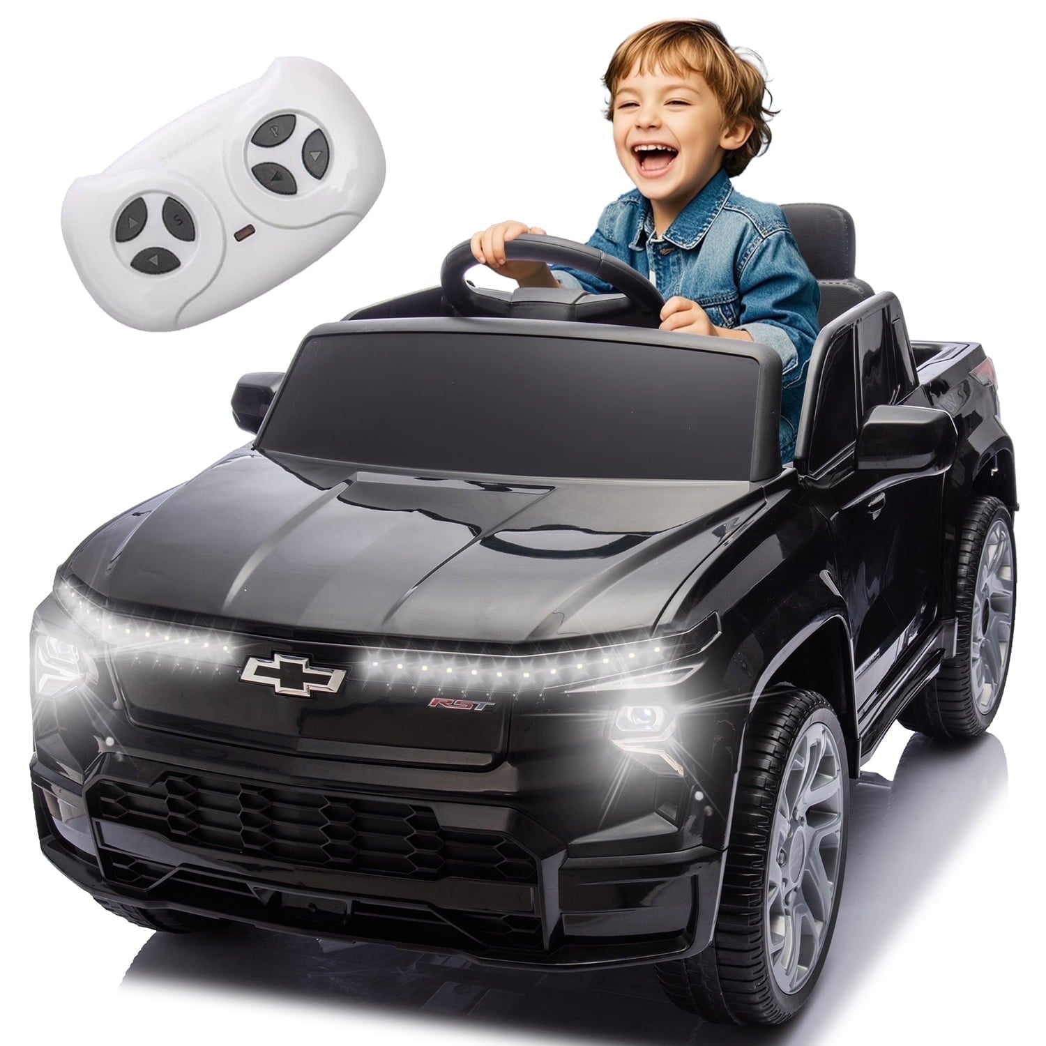 Track Seven 24V Ride on Car, Licensed Chevrolet Silverado Electric Car Truck with Remote Control, Bluetooth, LED Lights, Power Display, Rear Storage Ride on Toy Car for Boys Girls Age 3+, Red