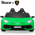 Track 7 24V Ride on Car, Licensed Lamborghini Drifting Car, 2-Seater Electric Car with Remote Control, MP3, LED Lights, PU Seat, Portable Handle, Green
