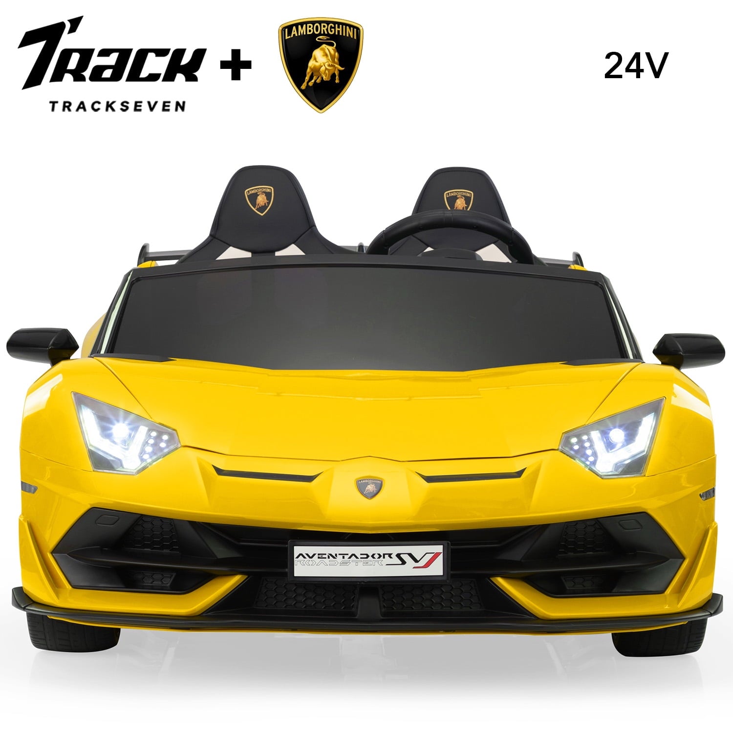 Track 7 24V Ride on Car, Licensed Lamborghini Drifting Car, 2-Seater Electric Car with Remote Control, MP3, LED Lights, PU Seat, Portable Handle, Green
