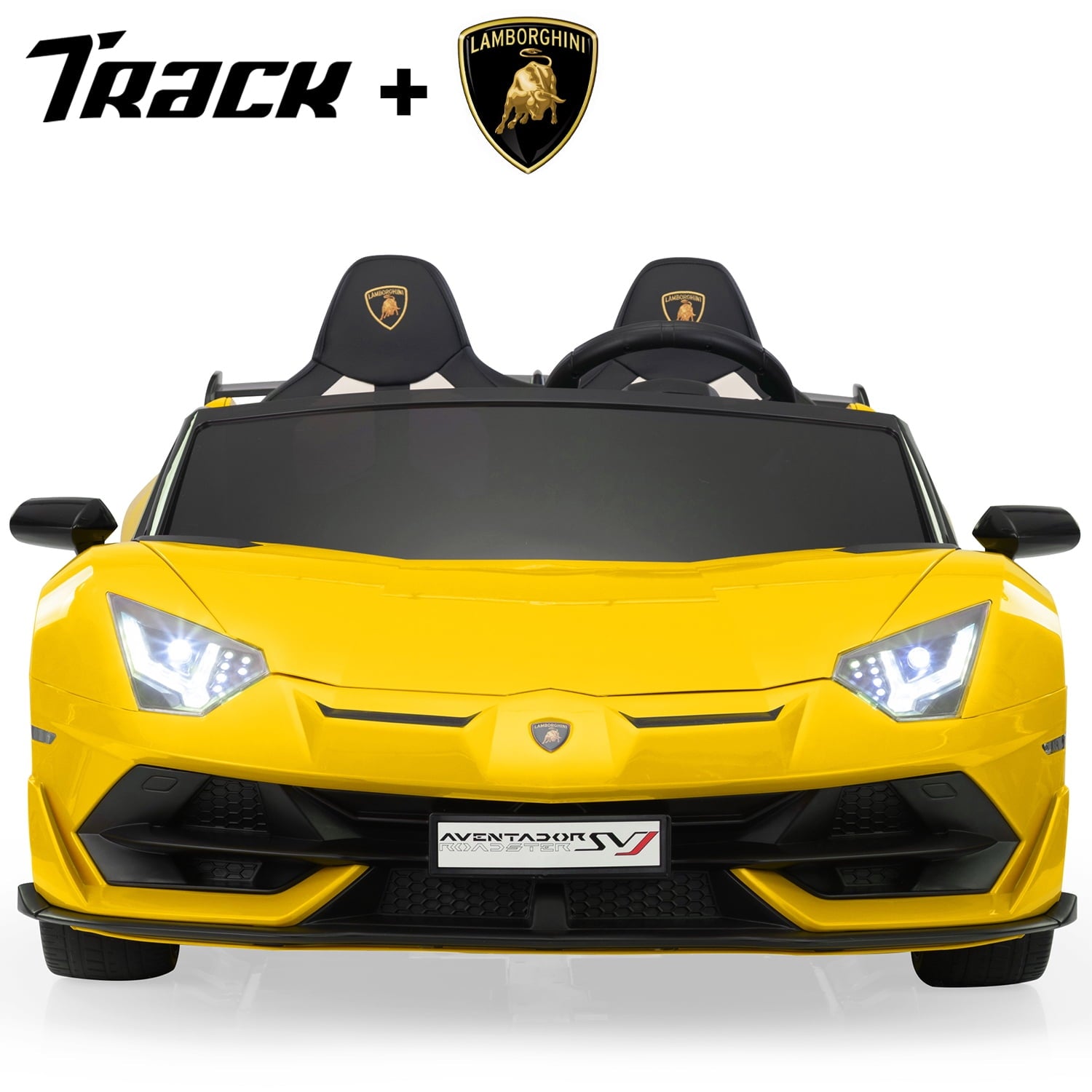 Track 7 24V Ride on Car, Licensed Lamborghini Drifting Car, 2-Seater Electric Car with Remote Control, MP3, LED Lights, PU Seat, Portable Handle, Green