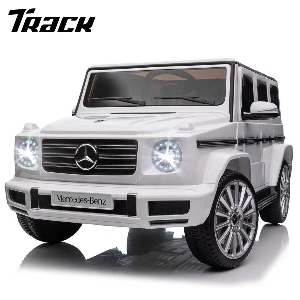 Track Seven 24V Ride on Car, Licensed Mercedes-Benz G500 Electric Car with Remote Control, Bluetooth, LED Lights, Max Speed 5.7 mph, 24V Ride on Truck for Boys Girls Age 3+, White