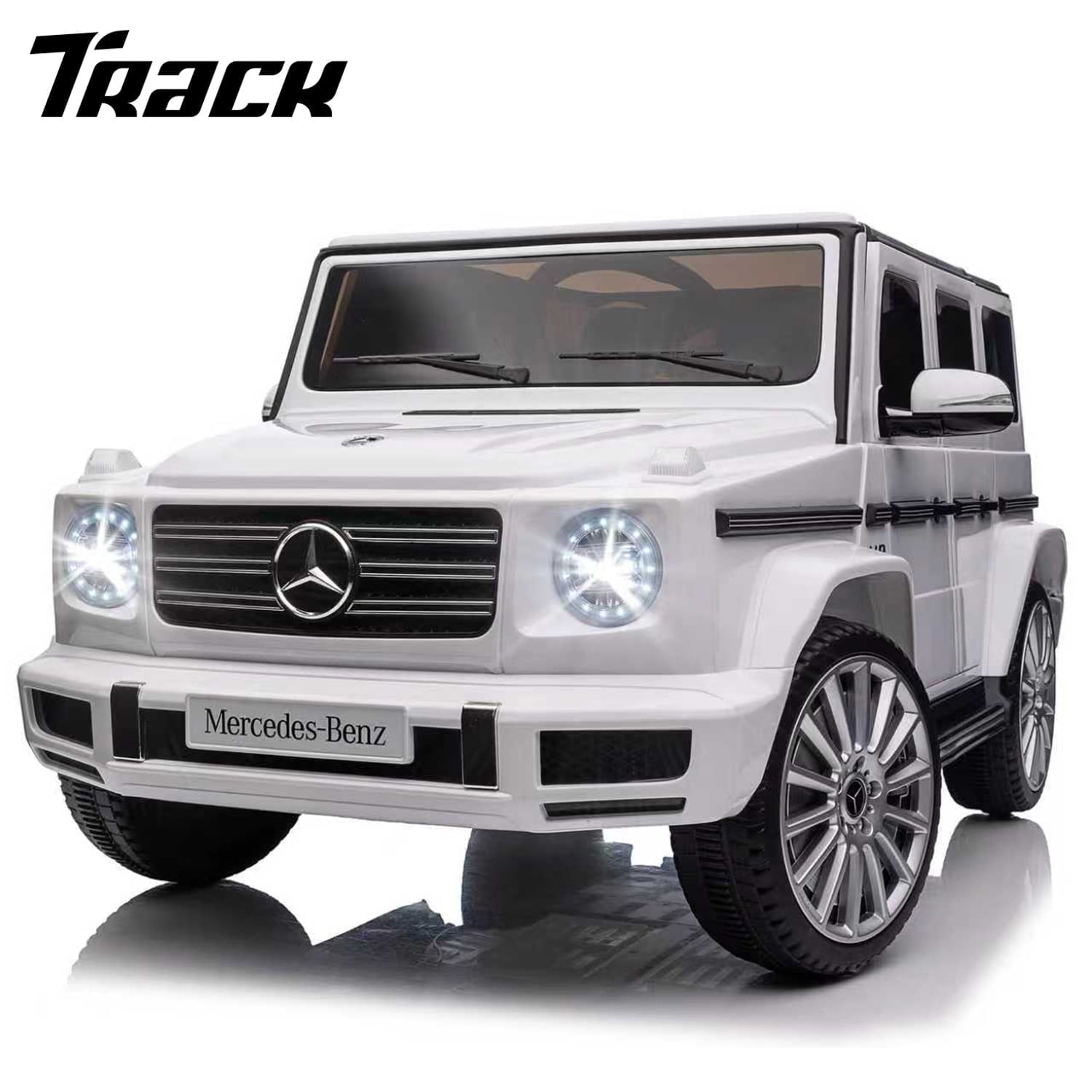 Track Seven 24V Ride on Car, Licensed Mercedes-Benz G500 Electric Car with Remote Control, Bluetooth, LED Lights, Max Speed 5.7 mph, 24V Ride on Truck for Boys Girls Age 3+, White