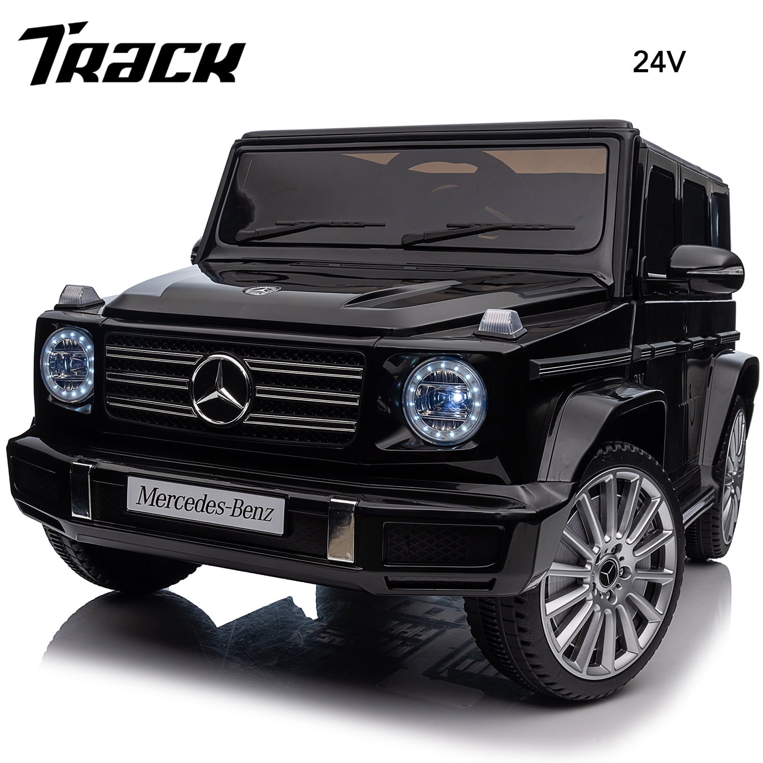 Track 7 24V Ride on Car, Licensed Mercedes-Benz G500 Electric Car with Remote Control, USB, Bluetooth, LED Lights, Ride on Truck for Boys Girls Age 3+, Yellow