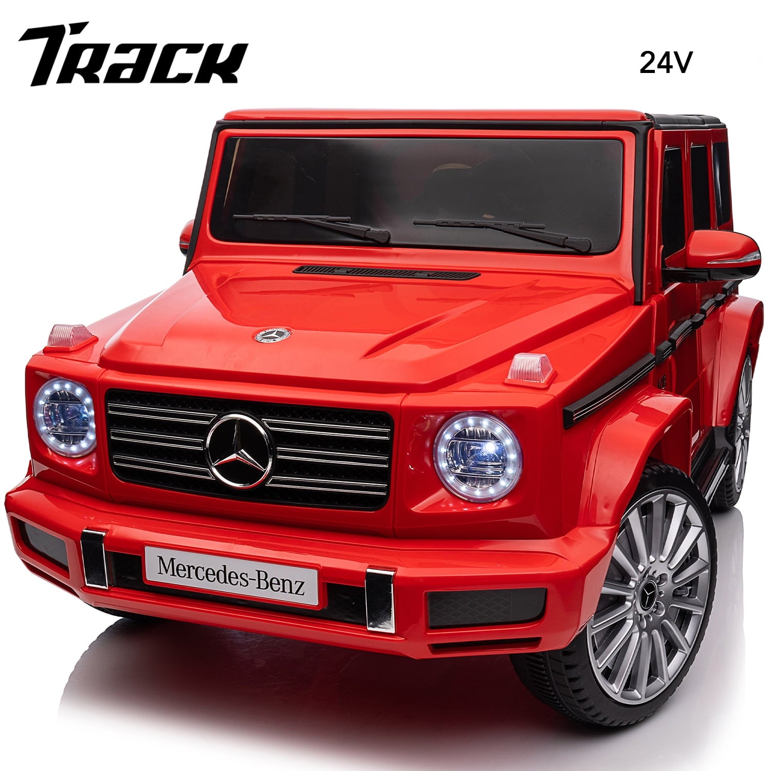 Track 7 24V Ride on Car, Licensed Mercedes-Benz G500 Electric Car with Remote Control, USB, Bluetooth, LED Lights, Ride on Truck for Boys Girls Age 3+, Yellow