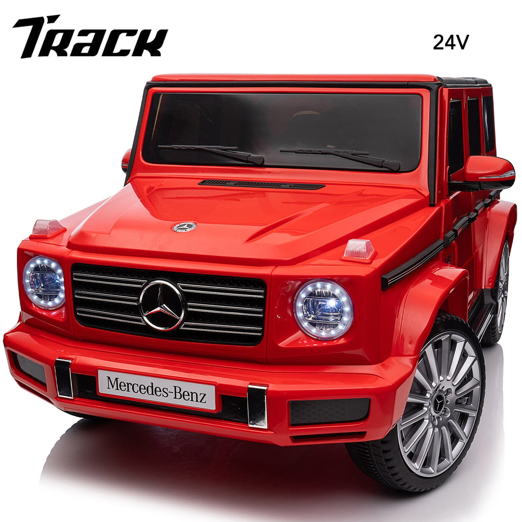 Track 7 24V Ride on Car, Licensed Mercedes-Benz G500 Electric Car with Remote Control, USB, Bluetooth, LED Lights, Ride on Truck for Boys Girls Age 3+, Red