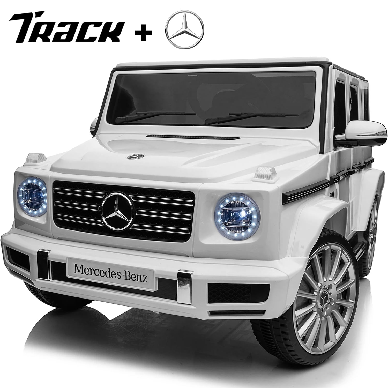 Track 7 24V Ride on Car, Licensed Mercedes-Benz G500 Electric Car with Remote Control, USB, Bluetooth, LED Lights, Ride on Truck for Boys Girls Age 3+, White