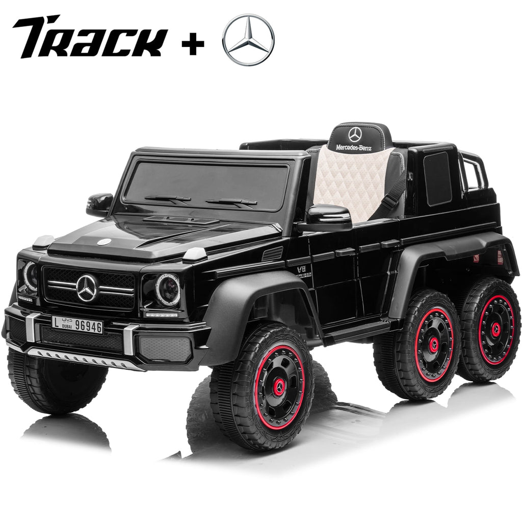 Track 7 24V Ride on Car, Licensed Mercedes Benz G63 24V Electric Car with Remote Control, Music, Bluetooth, Leather Seat, 6 Wheels Kids Ride on Truck, Red