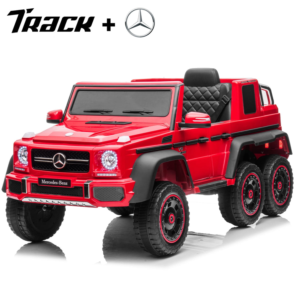 Track 7 24V Ride on Car, Licensed Mercedes Benz G63 24V Electric Car with Remote Control, Music, Bluetooth, Leather Seat, 6 Wheels Kids Ride on Truck, Red