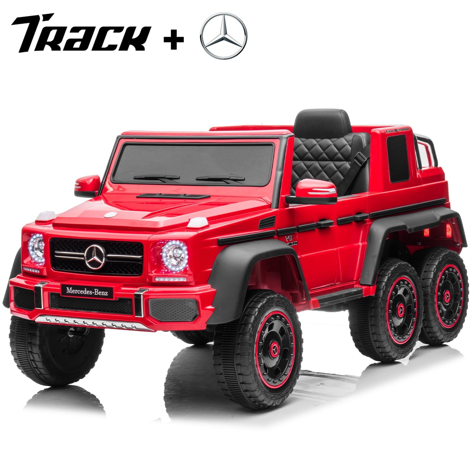 Track 7 24V Ride on Car, Licensed Mercedes Benz G63 24V Electric Car with Remote Control, Music, Bluetooth, Leather Seat, 6 Wheels Kids Ride on Truck, Red