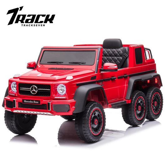 Track Seven 24V Ride on Car, Licensed Mercedes Benz G63 24V Electric Car with Remote Control, Music, Bluetooth, Leather Seat, 6 Wheels Kids Ride on Truck, Red