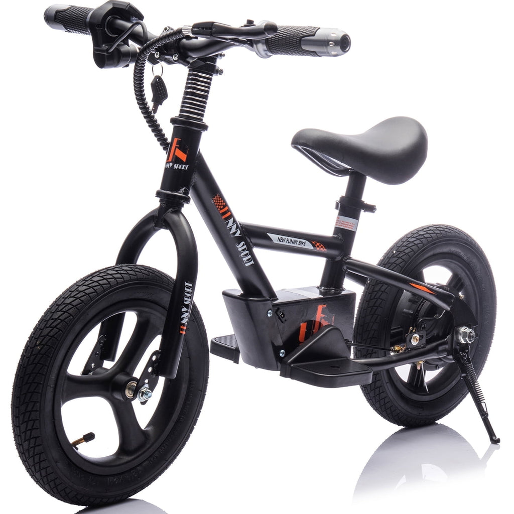 Track Seven 24V Electric Dirt Bike for Kids, 150W Electric Motorcycle Up to 10 MPH, Hand-Operated Brakes Electric Balance Bike for Ages 3+, Power Display, Height Adjustable, Key Start, Black