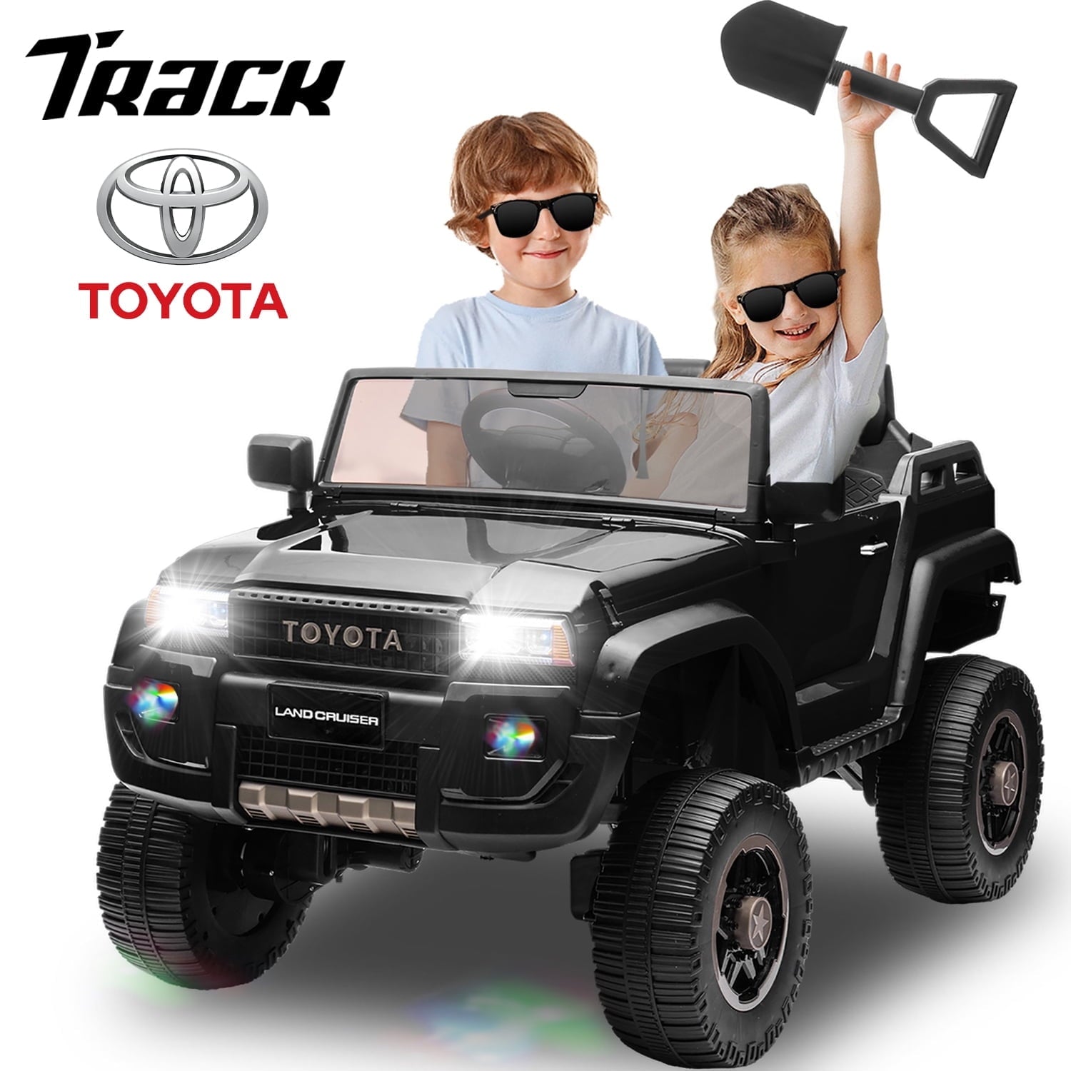 Track 7 24V Ride on Car, Licensed Toyota LC 250 2-Seater Electric Car for Boys Girls, 24V Ride on Car with Remote Control, Music, Bluetooth, Front Storage Space, Shovel, Pink