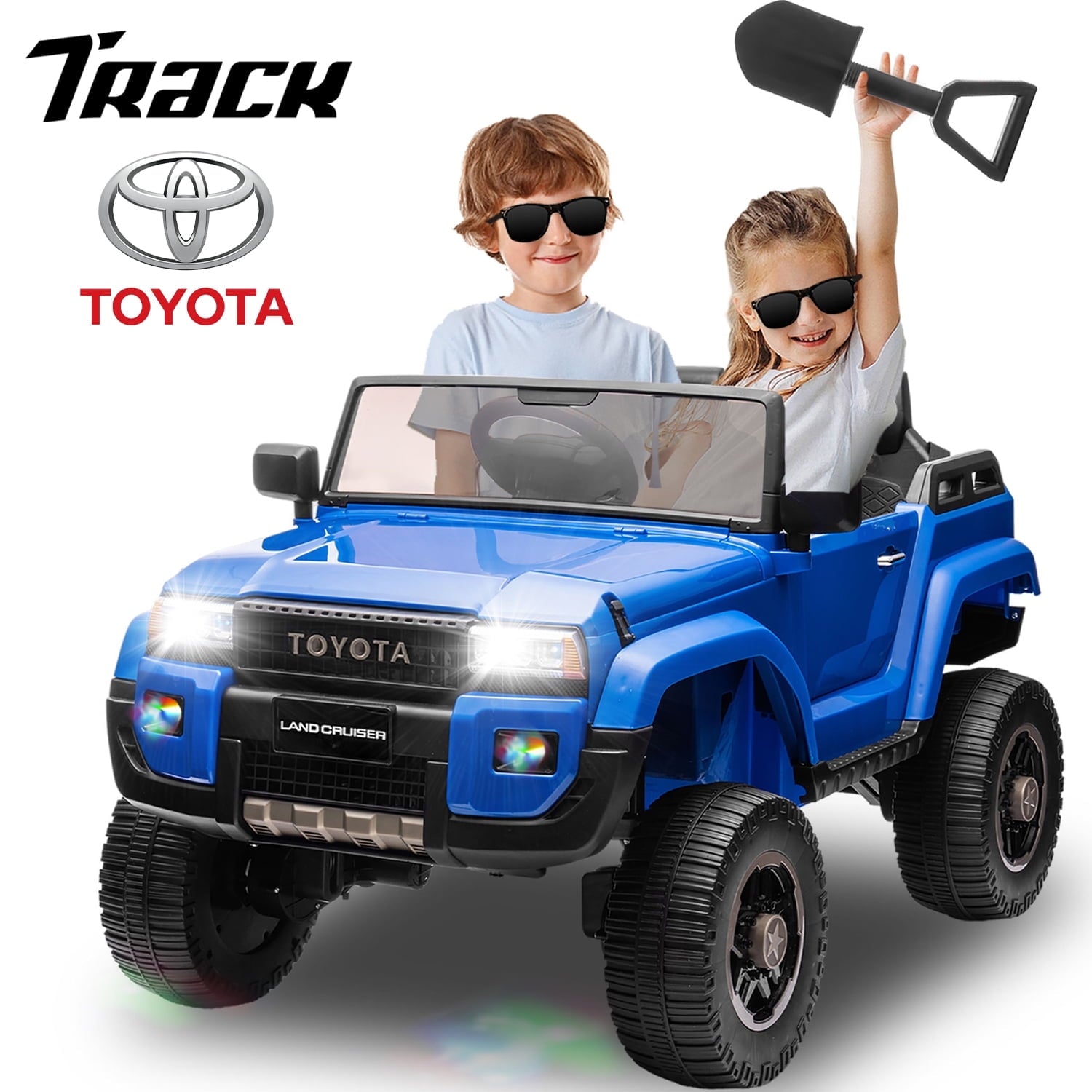 Track 7 24V Ride on Car, Licensed Toyota LC 250 2-Seater Electric Car for Boys Girls, 24V Ride on Car with Remote Control, Music, Bluetooth, Front Storage Space, Shovel, Pink