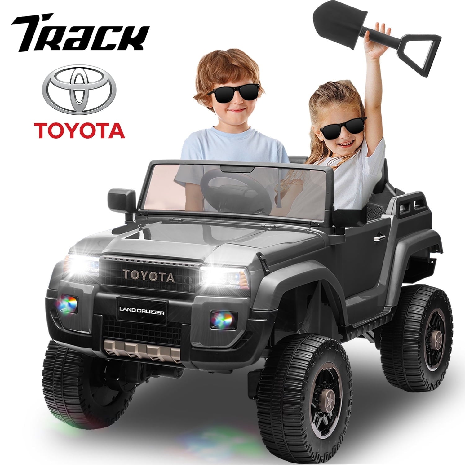 Track 7 24V Ride on Car, Licensed Toyota LC 250 2-Seater Electric Car for Boys Girls, 24V Ride on Car with Remote Control, Music, Bluetooth, Front Storage Space, Shovel, Pink