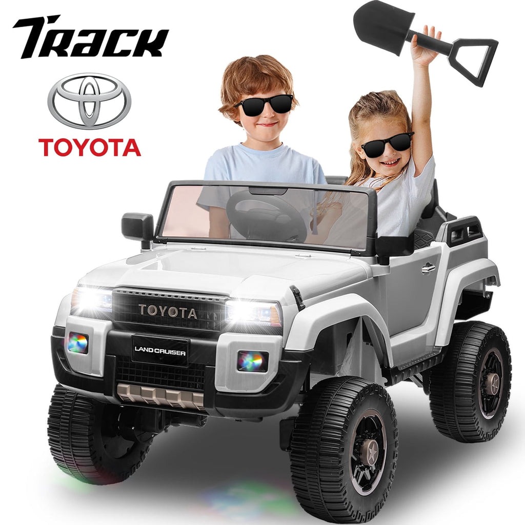 Track 7 24V Ride on Car, Licensed Toyota LC 250 2-Seater Electric Car for Boys Girls, 24V Ride on Car with Remote Control, Music, Bluetooth, Front Storage Space, Shovel,  White
