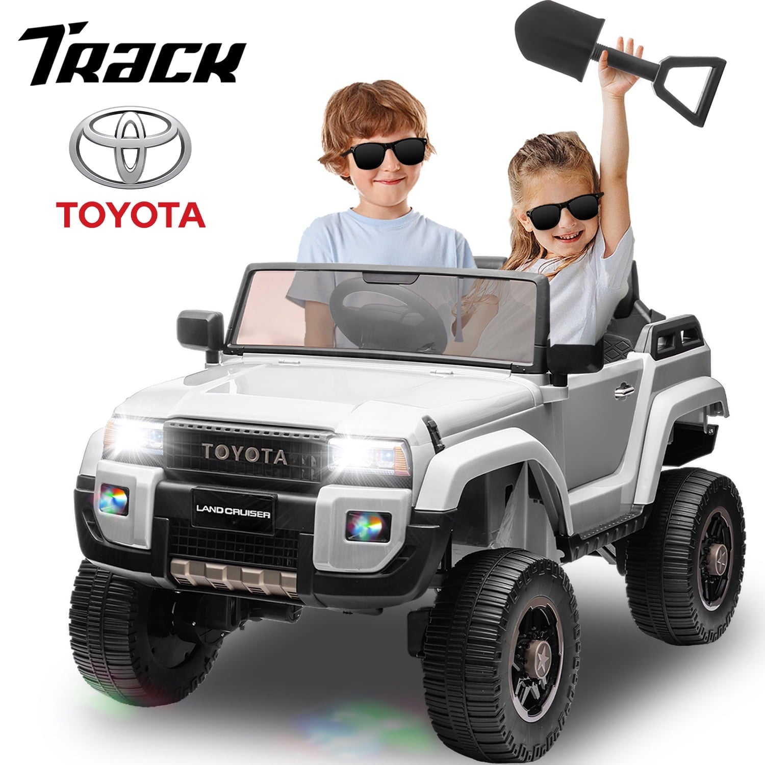 Track 7 24V Ride on Car, Licensed Toyota LC 250 2-Seater Electric Car for Boys Girls, 24V Ride on Car with Remote Control, Music, Bluetooth, Front Storage Space, Shovel, Pink