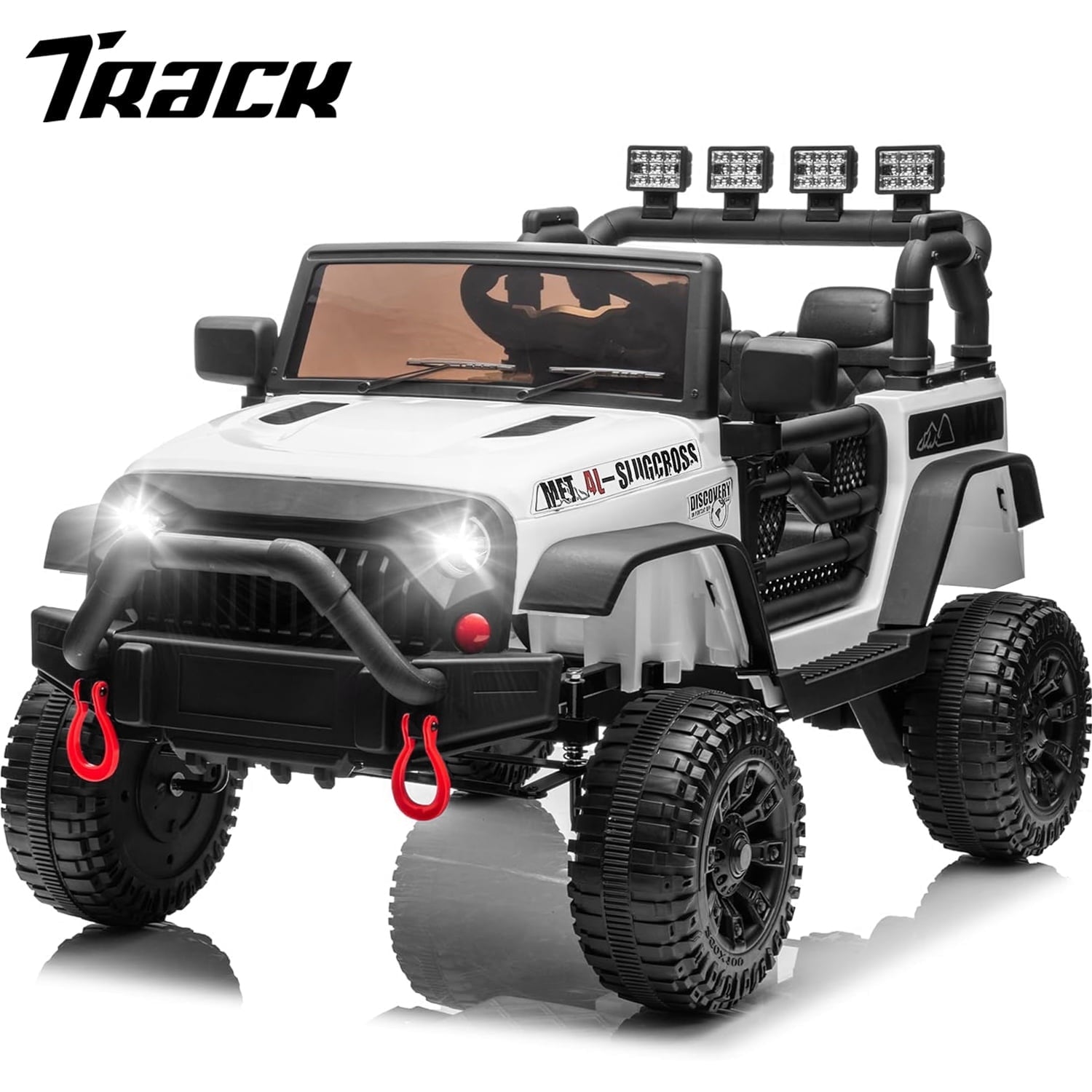Track 7 24V Ride on Car Truck, Battery Powered Ride on Car with Remote Control,  400W Electric Vehicle w/3 Speeds, Bluetooth, Music Player for Boys Girls Aged 3+, White