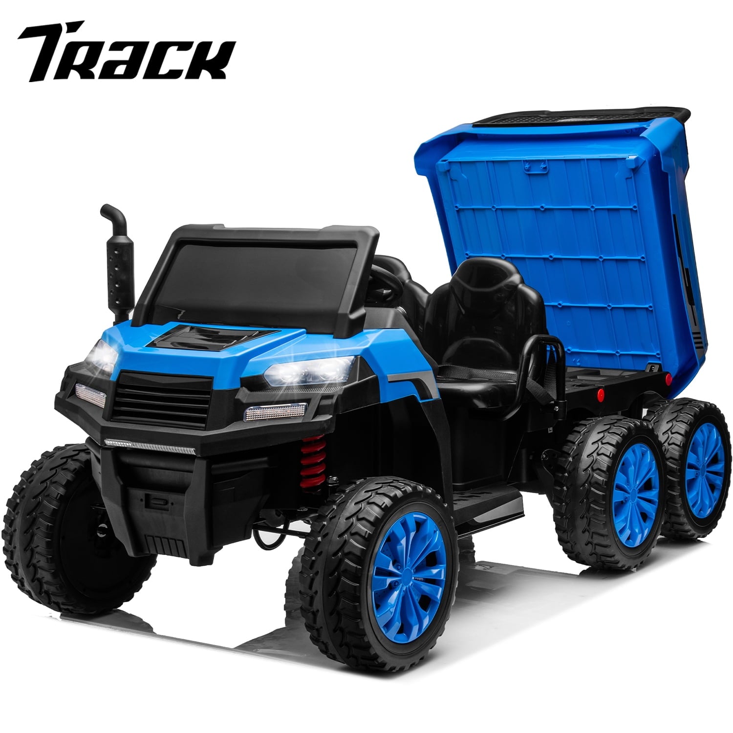Track 7 24V Ride on Car, 2-Seater Ride On Dump Truck, 6 Wheels Electric Car with Remote Control, Music, Shift Lever, off-Road Ride on UTV, White