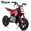 Track 7 24V Ride on Motorcycle, 200W Motocross Electric Dirt Bike with Hand Operated Brakes, Adjustable Speed, LED Lamp, Music, Max Speed 10mph, Electric Motorcycle for Kids Age 5+, Red