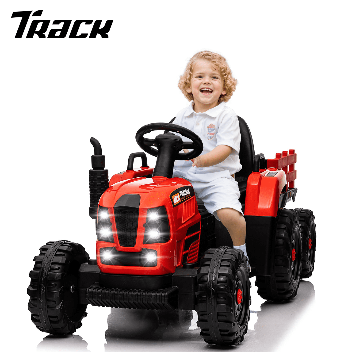 Track 7 24V Ride on Tractor, 400W Electric Tractor with Detachable Trailer, Remote Control, USB, MP3, Power Display, LED Lights, Max Speed 4.97 mph, 24V Electric Car for Boys Girls Age 3+, RoseRed