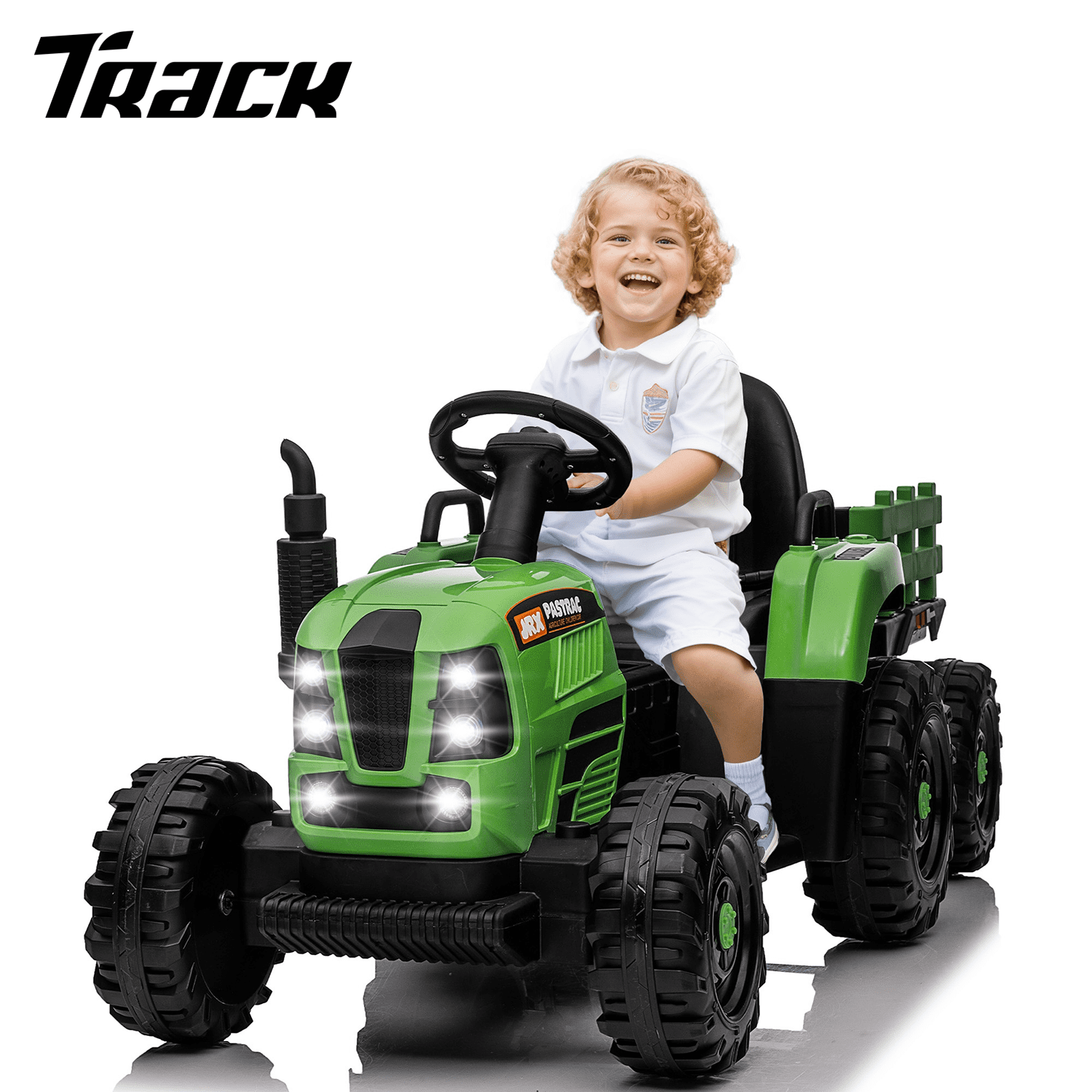 Track 7 24V Ride on Tractor, 400W Electric Tractor with Detachable Trailer, Remote Control, USB, MP3, Power Display, LED Lights, Max Speed 4.97 mph, 24V Electric Car for Boys Girls Age 3+, RoseRed