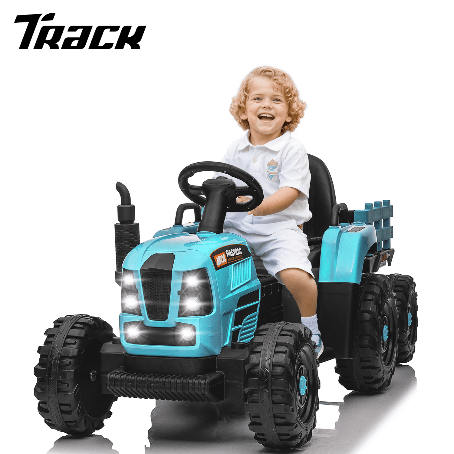 Track 7 24V Ride on Tractor, 400W Electric Tractor with Detachable Trailer, Remote Control, USB, MP3, Power Display, LED Lights, Max Speed 4.97 mph, 24V Electric Car for Boys Girls Age 3+, RoseRed