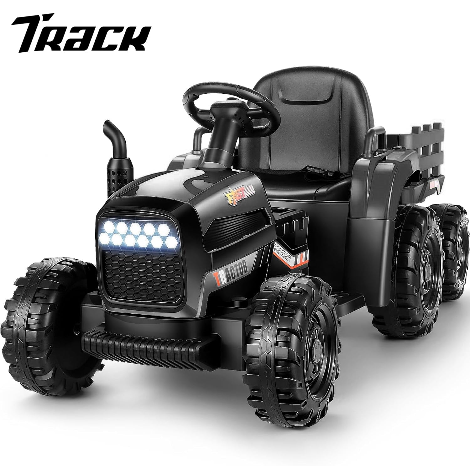 Track 7 24V Ride on Tractor with Trailer, 400W Motor, 6-Wheels Ride on Car with Remote Control, Music, Lights, 24V Electric Tractor Max Speed 4.9 mph, Green