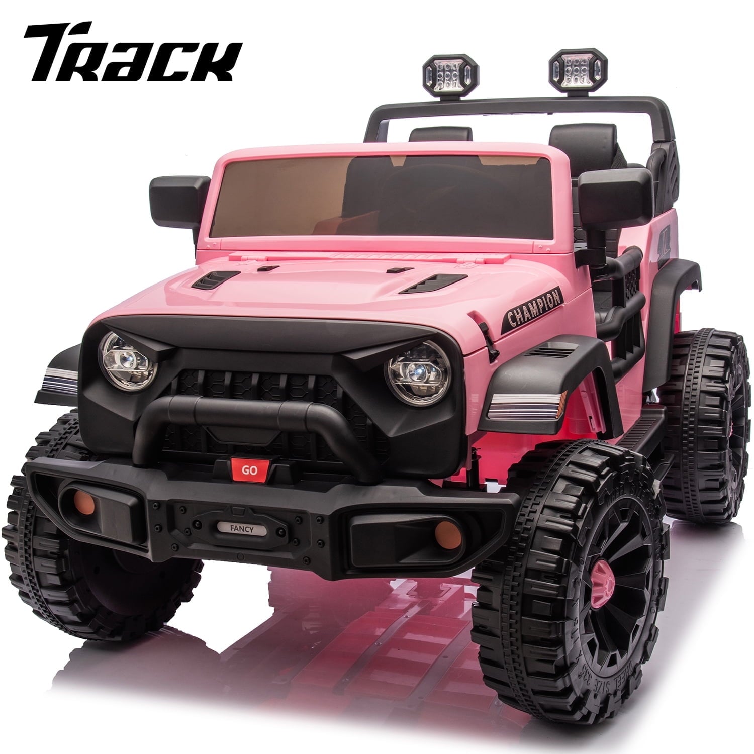 Track 7 24V Ride on Truck, 2 Seater Ride On Toy Car for Big Kids, 19.7" Large Wide Seat, 4WD Electric Truck Car with Music, Bluetooth, Light and Searchlight, Max Speed 4.35 mph, Black
